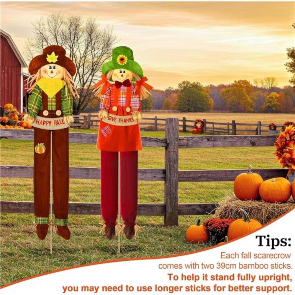New 2 Pack Fall Harvest Scarecrow Decorations, Thanksgiving Standing - Picture 2 of 7